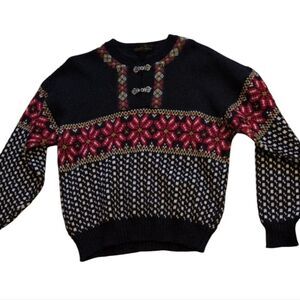 Nordstrikk Norway Pure New Wool Sweater Jumper Poinsettia Black Red M